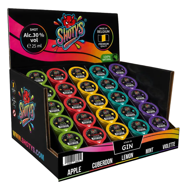 Gin Counter Display (25 pcs), assortment of Shotys shots